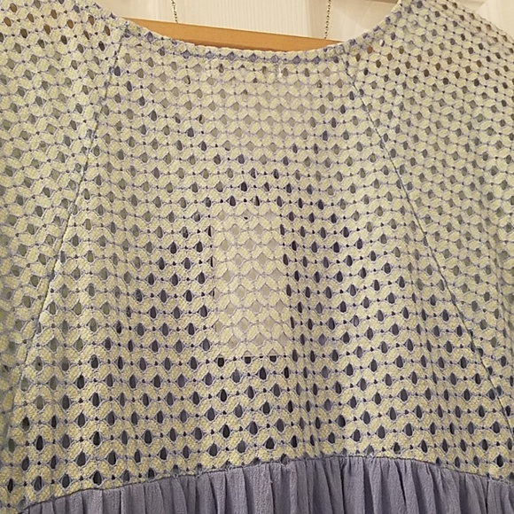 VELZERA Mixed Fabric Boho Babydoll Tunic Mini Dress Blue Medium NWT - Picture 10 of 12